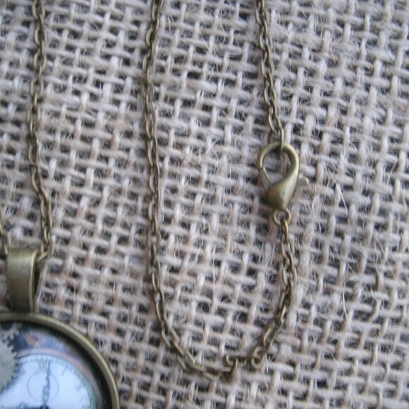 Steampunk Clock & Gears Glass Cabochon Pendant Necklace - Picture 10 of 12